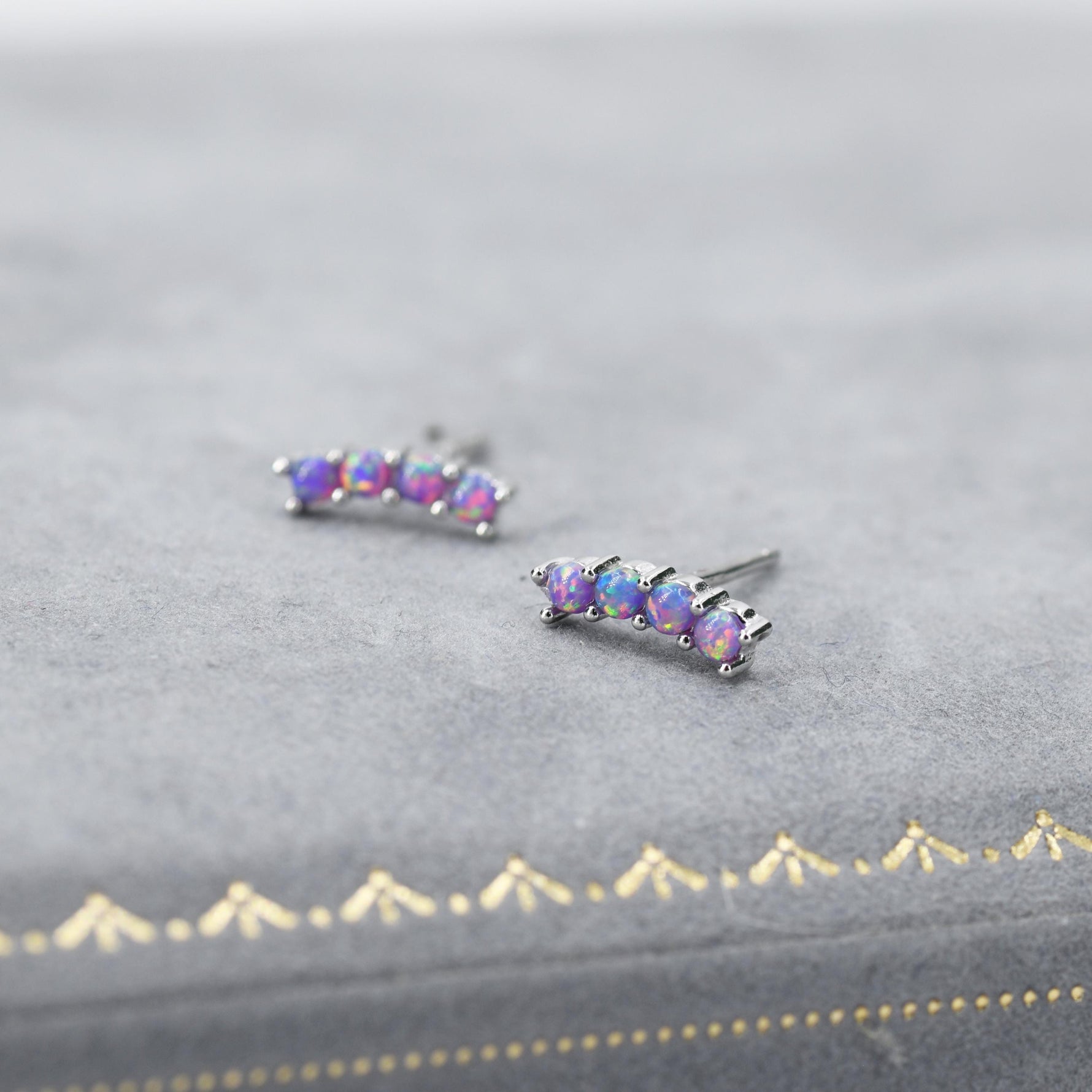 Tiny Purple Opal Curved Bar Screw Back / Stud Earrings in Sterling Silver, Silver or Gold, Opal Screw Back Earrings, Fire Opal
