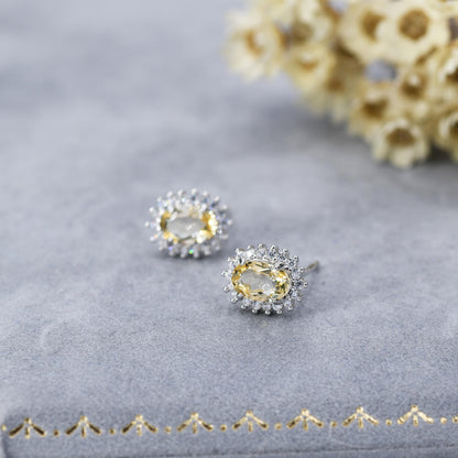 Genuine Citrine Crystal Stud Earrings in Sterling Silver, Natural Pale Yellow Citrine Oval Stud Earrings, November Birthstone