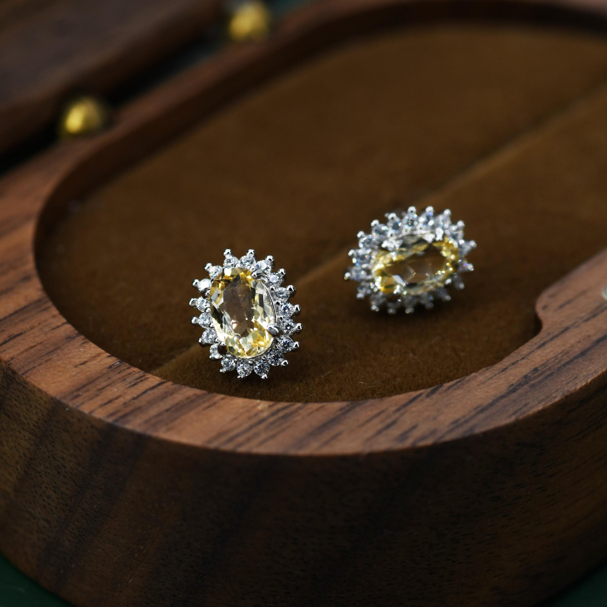 Genuine Citrine Crystal Stud Earrings in Sterling Silver, Natural Pale Yellow Citrine Oval Stud Earrings, November Birthstone