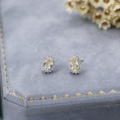 Genuine Citrine Crystal Stud Earrings in Sterling Silver, Natural Pale Yellow Citrine Oval Stud Earrings, November Birthstone