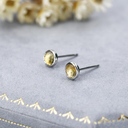 Natural Citrine Crystal Stud Earrings in Sterling Silver - 4mm - Genuine Rose Cut Yellow Citrine Crystal Stud Earrings - Semi Precious