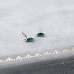 Very Tiny Emerald Green CZ Marquise Stud Earrings in Sterling Silver