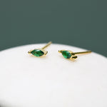 Very Tiny Emerald Green CZ Marquise Stud Earrings in Sterling Silver