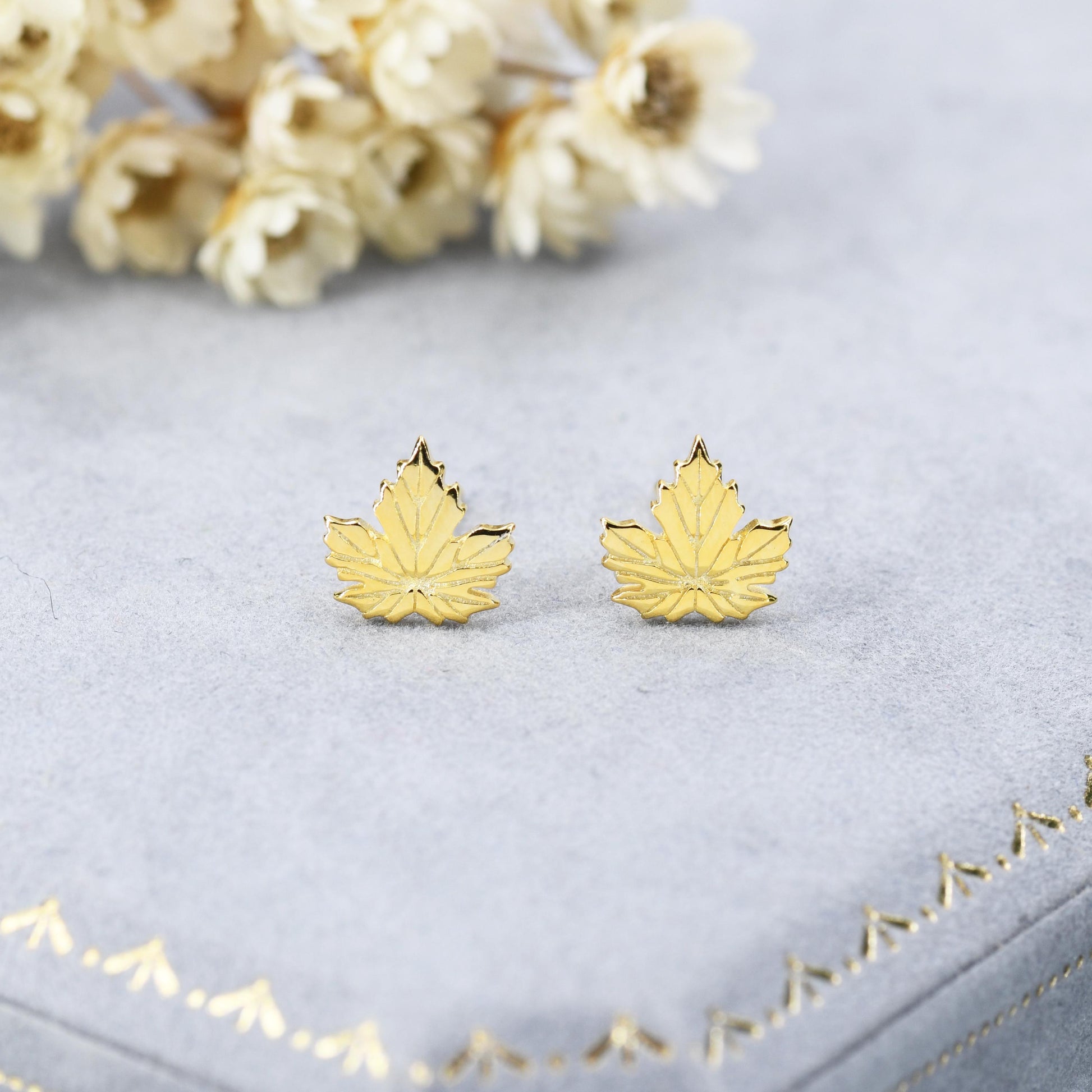 Maple Leaf Stud Earrings in Sterling Silver - Detailed Leaf Earrings - Nature Inspired Flower Earrings -Leaf Earrings, Fun, Whimsical