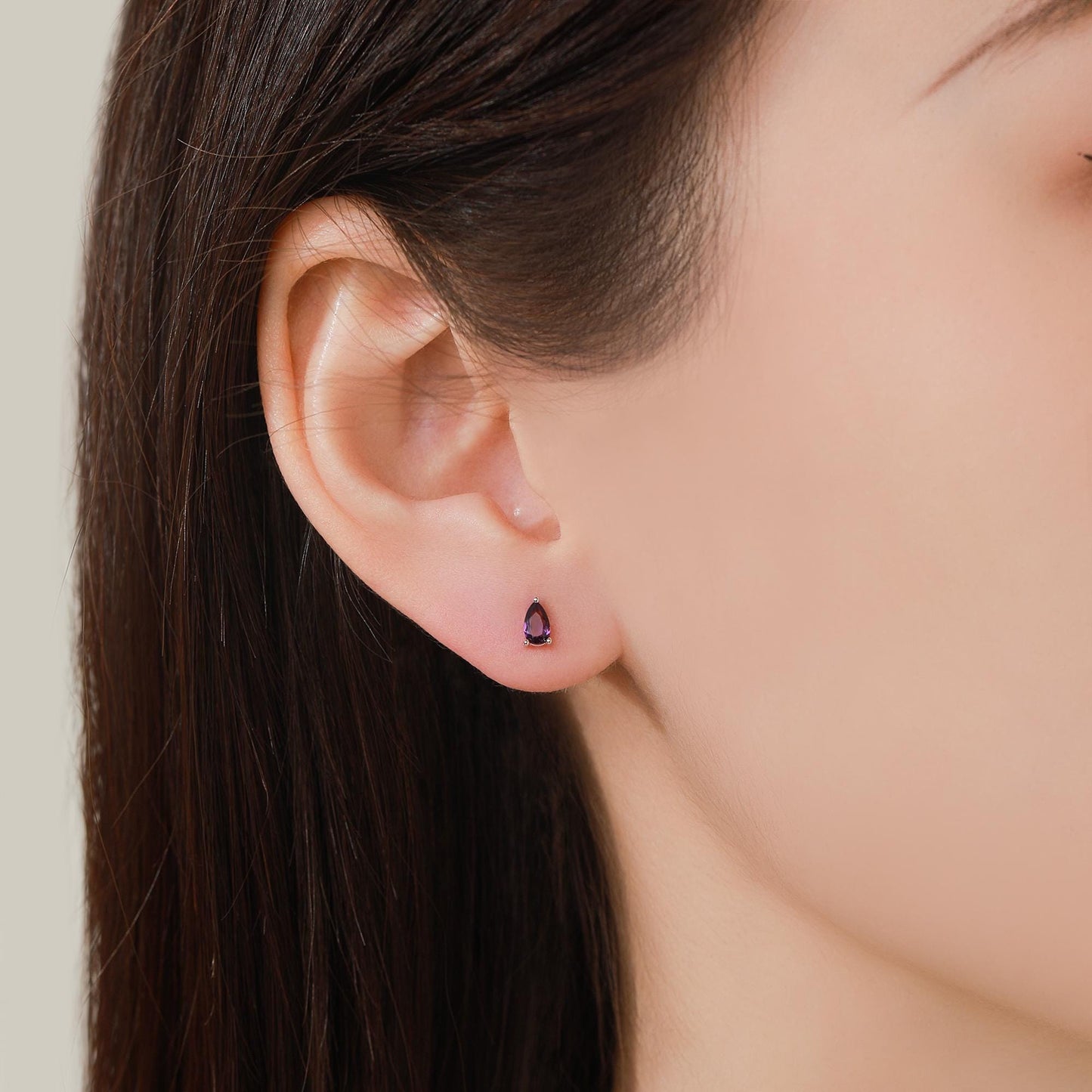 Extra Tiny Genuine Gemstone Droplet Stud Earrings in Sterling Silver, 4x6mm Amethyst Crystal Earrings, Natural Crystal Pear Earrings