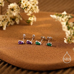 Extra Tiny Genuine Gemstone Droplet Stud Earrings in Sterling Silver, 4x6mm Amethyst Crystal Earrings, Natural Crystal Pear Earrings