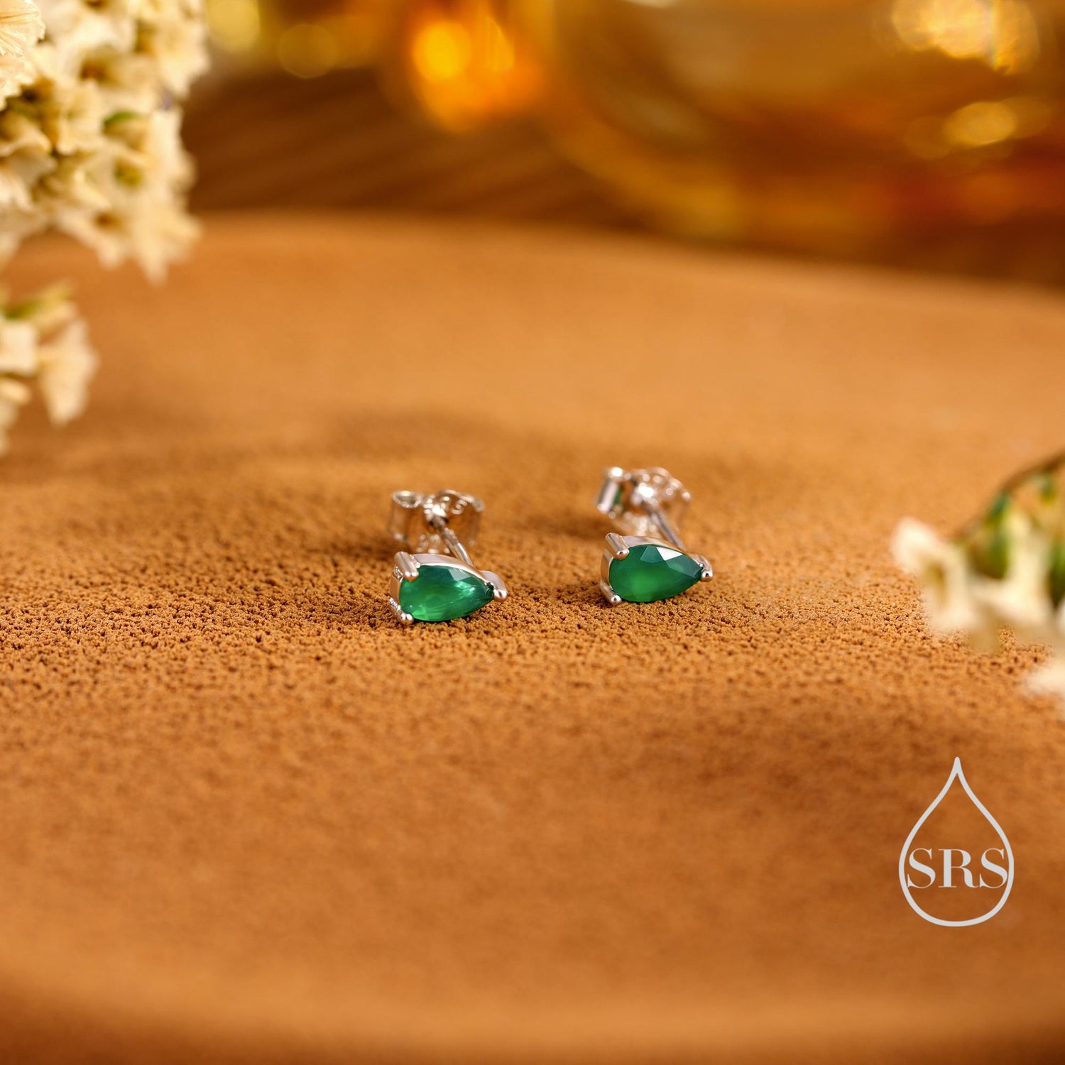 Tiny Green Onyx Droplet Stud Earrings