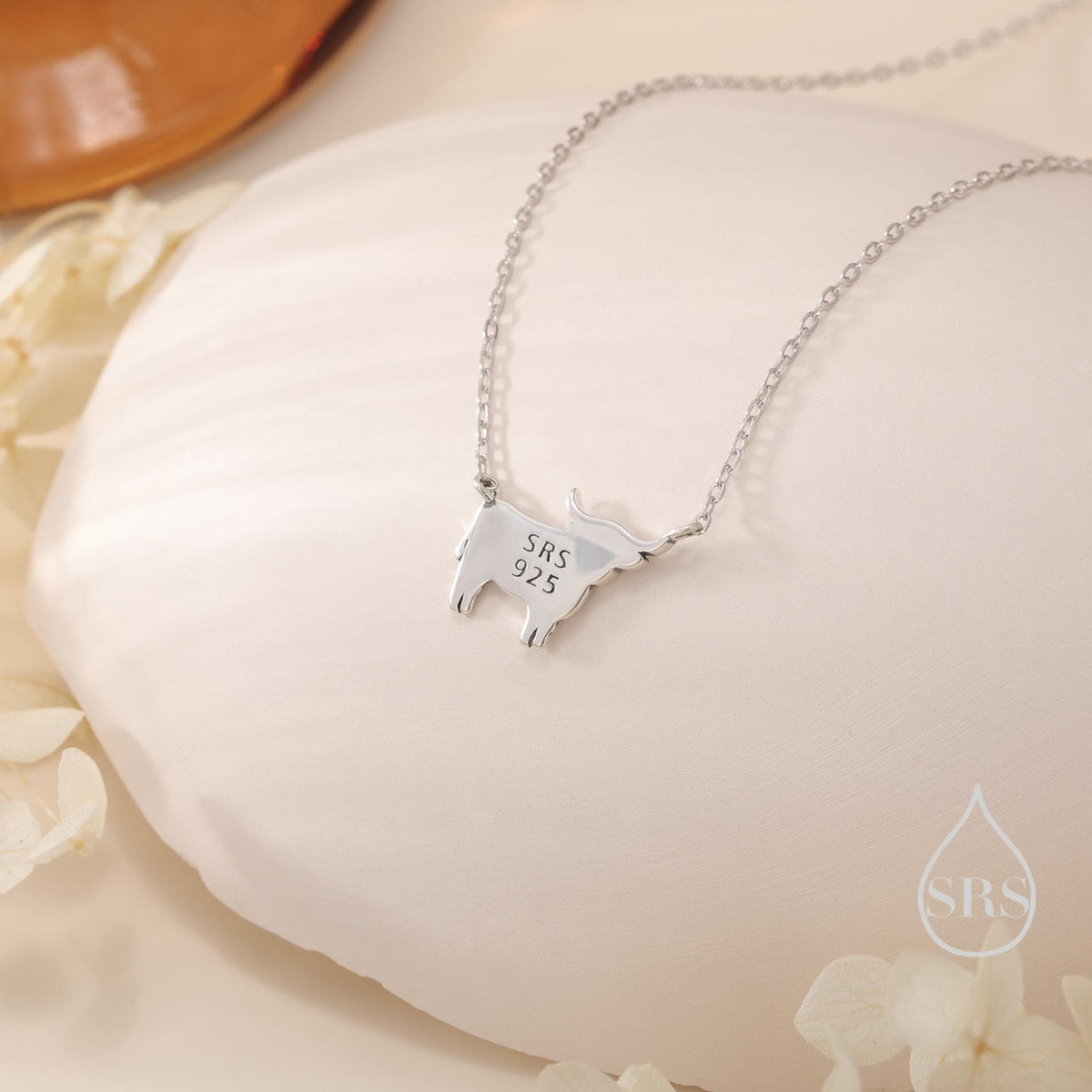 Tiny Highland Cow Pendant Necklace in Sterling Silver, Silver or Gold or Rose Gold Finish, Highland Cow Necklace, Scottish Jewellery