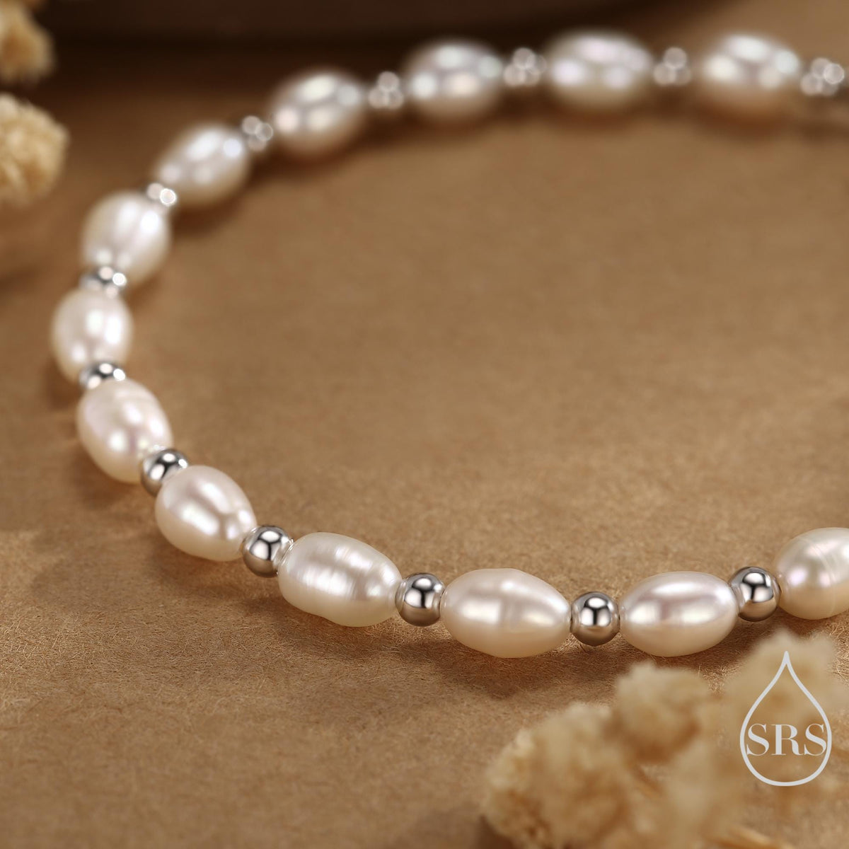 Oval Pearl and Silver Bead Bracelet