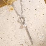 Pearl and Chain Choker Necklace in Sterling Silver, Geometric Design, Adjustable Length 16 inch to 18 inch, Pearl Necklace