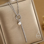 Pearl and Chain Choker Necklace in Sterling Silver, Geometric Design, Adjustable Length 16 inch to 18 inch, Pearl Necklace
