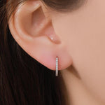 Skinny CZ Crystal Huggie Hoops in Sterling Silver, Silver or Gold or Rose Gold, Minimalist Hoop Earrings, 8mm and 10mm Hoops