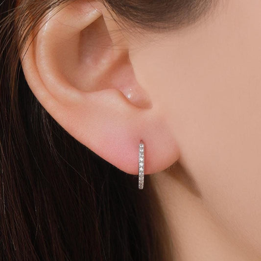 Skinny CZ Crystal Huggie Hoops in Sterling Silver, Silver or Gold or Rose Gold, Minimalist Hoop Earrings, 8mm and 10mm Hoops