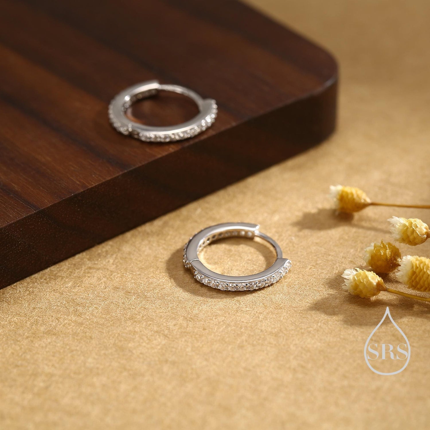 Minimalist Huggie Hoop Earrings in Sterling Silver with Sparkling CZ Crystals, Silver, Rose Gold or Gold, Skinny Hoop Earrings