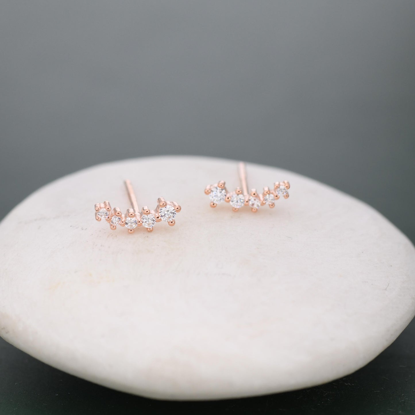 Extra Tiny Shooting Star CZ Stud Earrings in Sterling Silver, Silver or Gold, Curved CZ Bar Earrings, Stacking Earrings