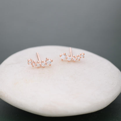 Extra Tiny Shooting Star CZ Stud Earrings in Sterling Silver, Silver or Gold, Curved CZ Bar Earrings, Stacking Earrings