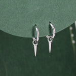 Sterling Silver Dainty Spike Hoop Earrings, Detachable Spike Charm Dangle Hoop Earrings, Silver or Gold or Rose Gold or Black