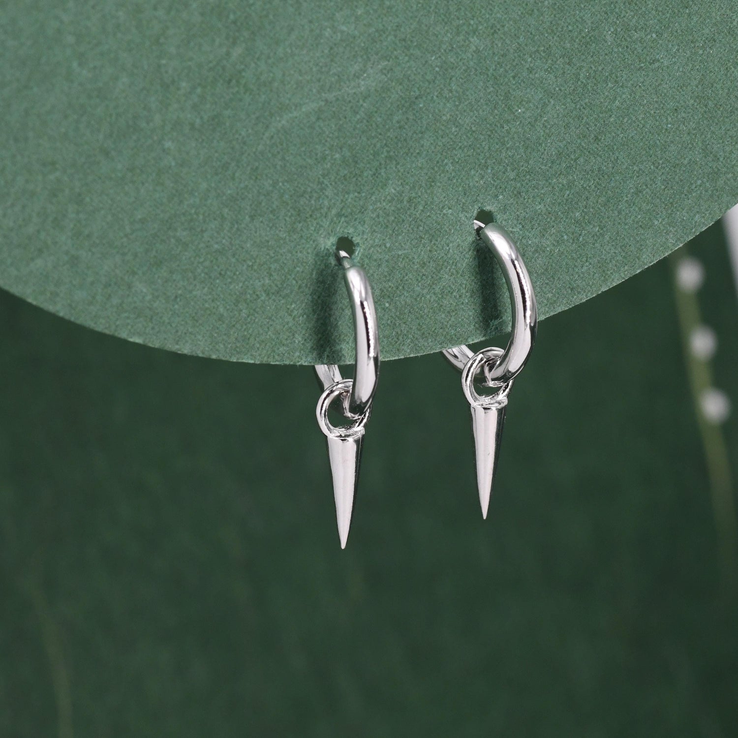 Sterling Silver Dainty Spike Hoop Earrings, Detachable Spike Charm Dangle Hoop Earrings, Silver or Gold or Rose Gold or Black
