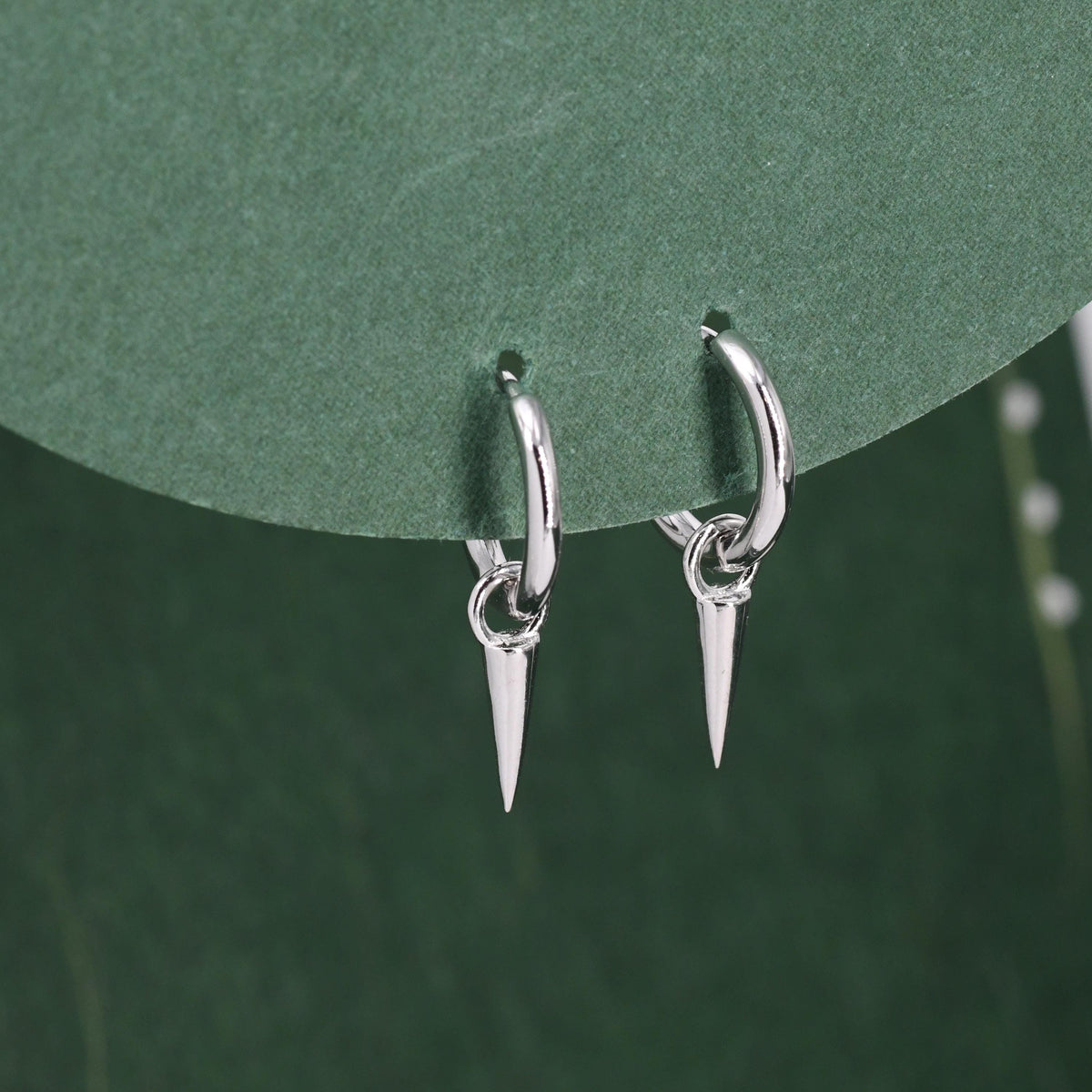 Sterling Silver Dainty Spike Hoop Earrings, Detachable Spike Charm Dangle Hoop Earrings, Silver or Gold or Rose Gold or Black