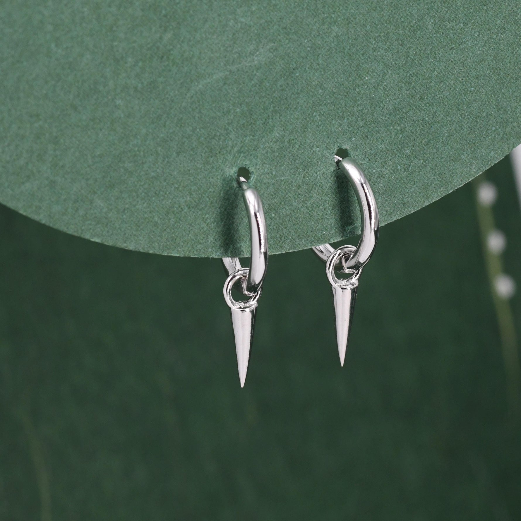 Sterling Silver Dainty Spike Hoop Earrings, Detachable Spike Charm Dangle Hoop Earrings, Silver or Gold or Rose Gold or Black