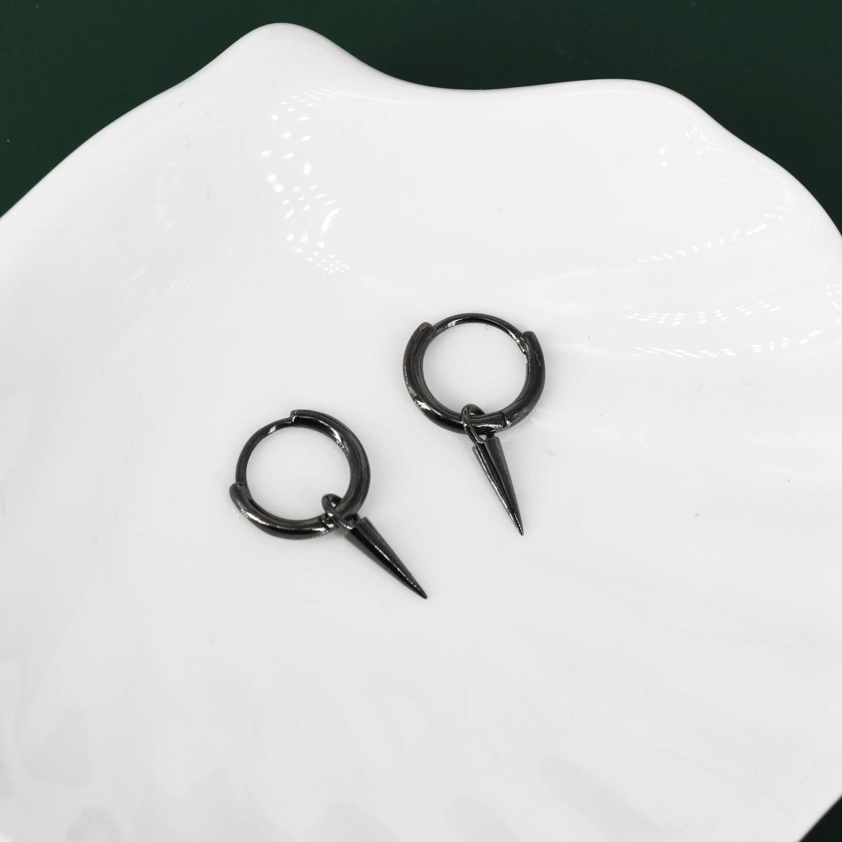 Sterling Silver Dainty Spike Hoop Earrings, Detachable Spike Charm Dangle Hoop Earrings, Silver or Gold or Rose Gold or Black