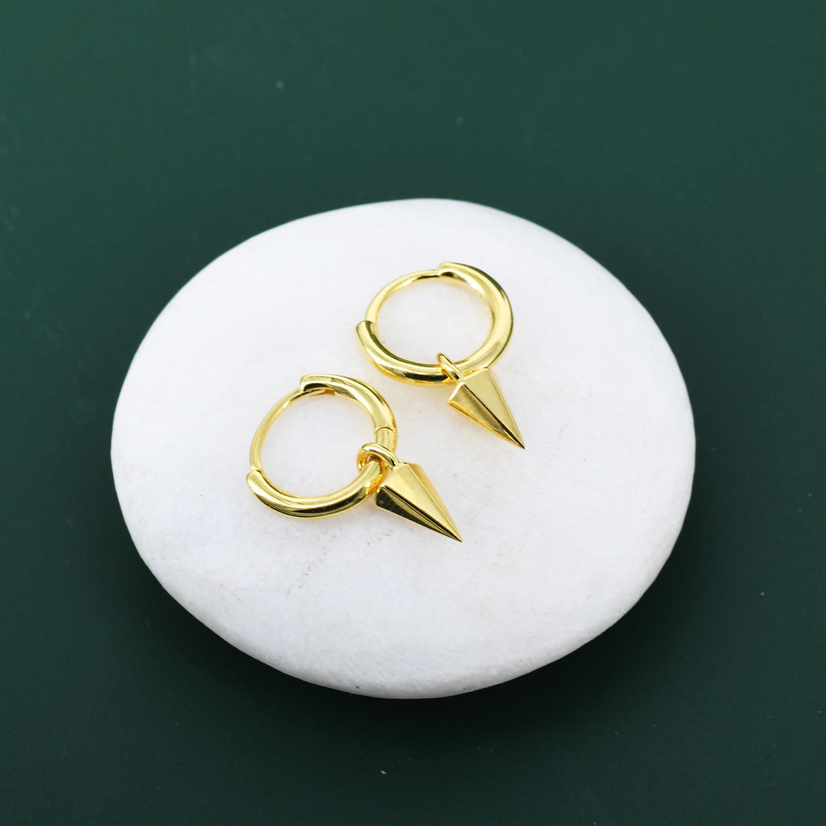 Sterling Silver Dainty Spike Hoop Earrings, Detachable Spike Pyramid Charm Dangle Hoop Earrings, Silver or Gold or Rose Gold