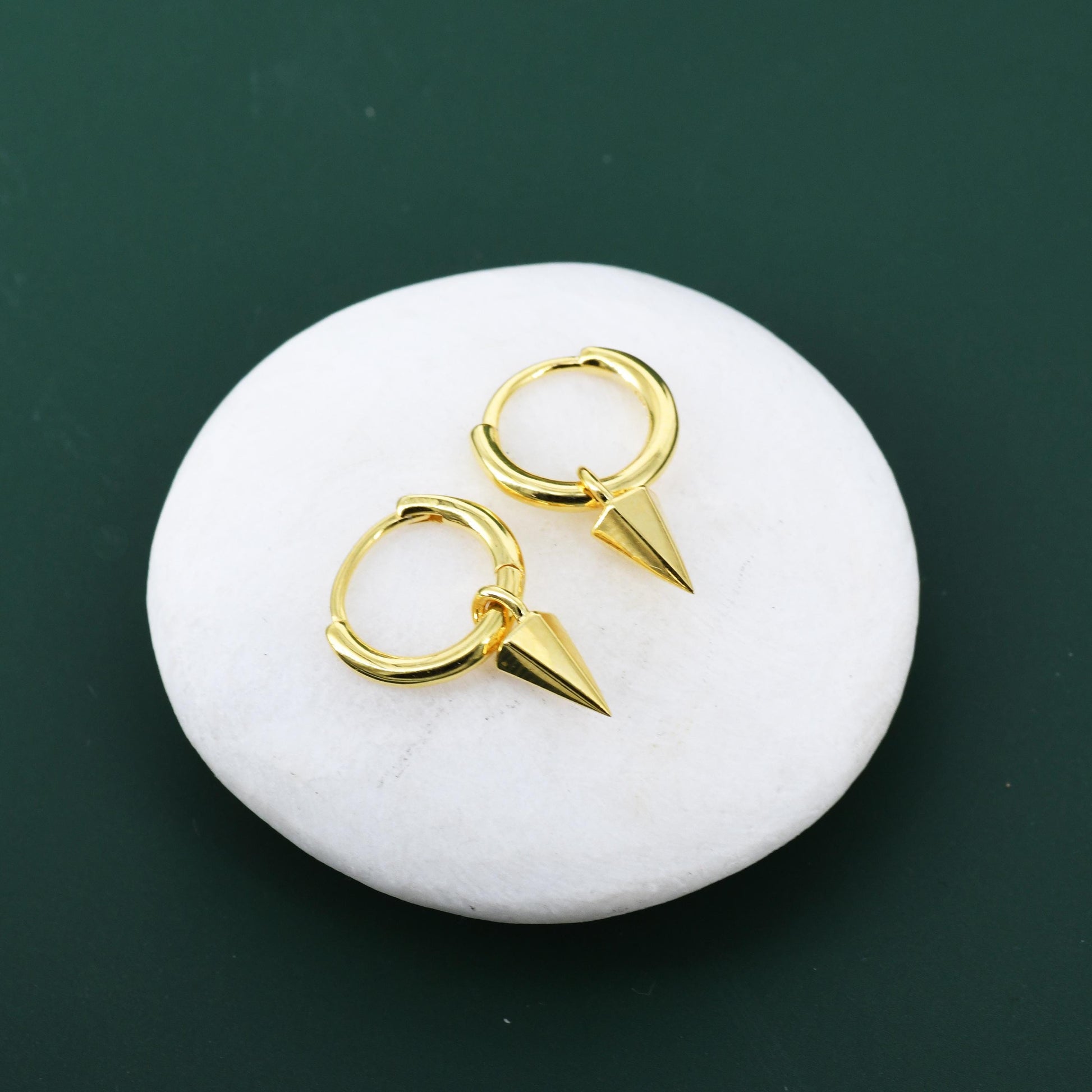 Sterling Silver Dainty Spike Hoop Earrings, Detachable Spike Pyramid Charm Dangle Hoop Earrings, Silver or Gold or Rose Gold