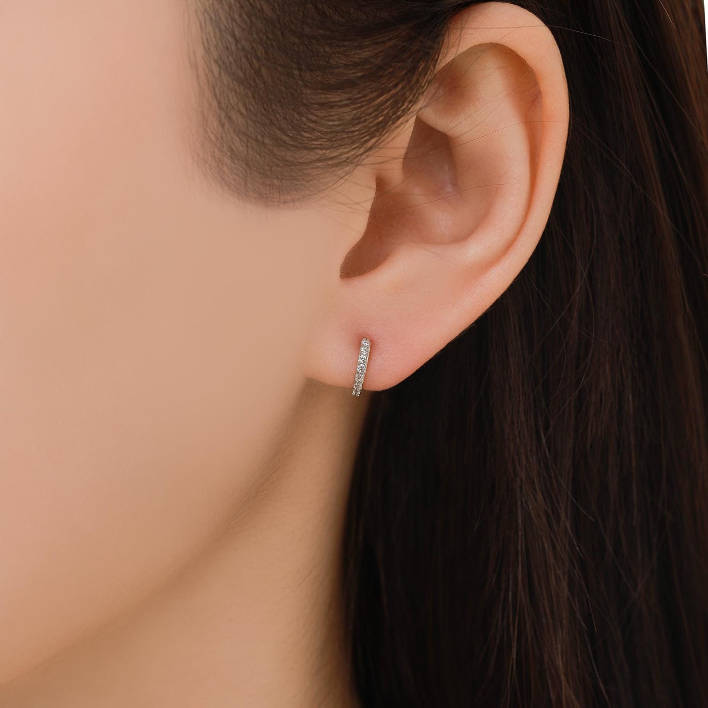 Double Sided CZ Huggie Hoops in Sterling Silver, 6mm, 8mm, 10mm and 12mm Clicker Hoops, Rose Gold or Gold, Simple Sleeper Hoop Earrings