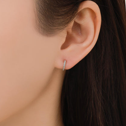 Double Sided CZ Huggie Hoops in Sterling Silver, 6mm, 8mm, 10mm and 12mm Clicker Hoops, Rose Gold or Gold, Simple Sleeper Hoop Earrings