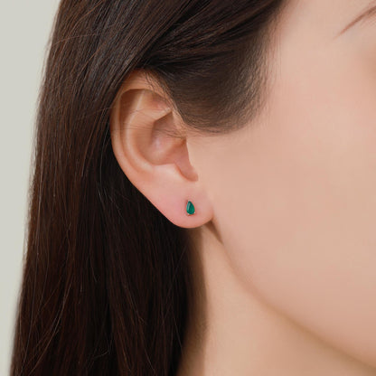 Genuine Green Onyx Droplet Stud Earrings in Sterling Silver, 4x6 mm Green Onyx Crystal Earrings, Natural Onyx Pear Cut Earrings