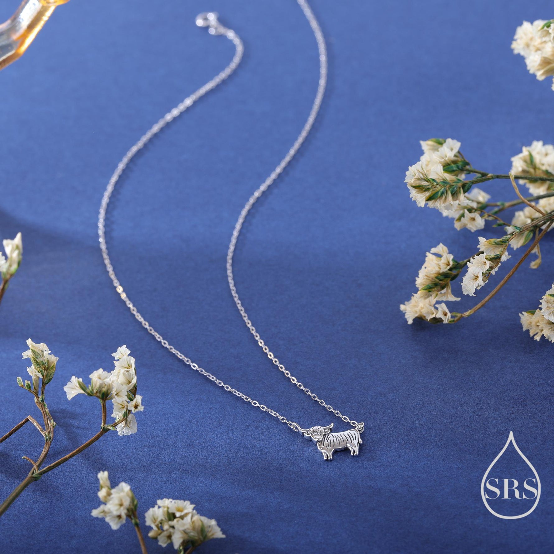 Tiny Highland Cow Pendant Necklace in Sterling Silver, Silver or Gold or Rose Gold Finish, Highland Cow Necklace, Scottish Jewellery