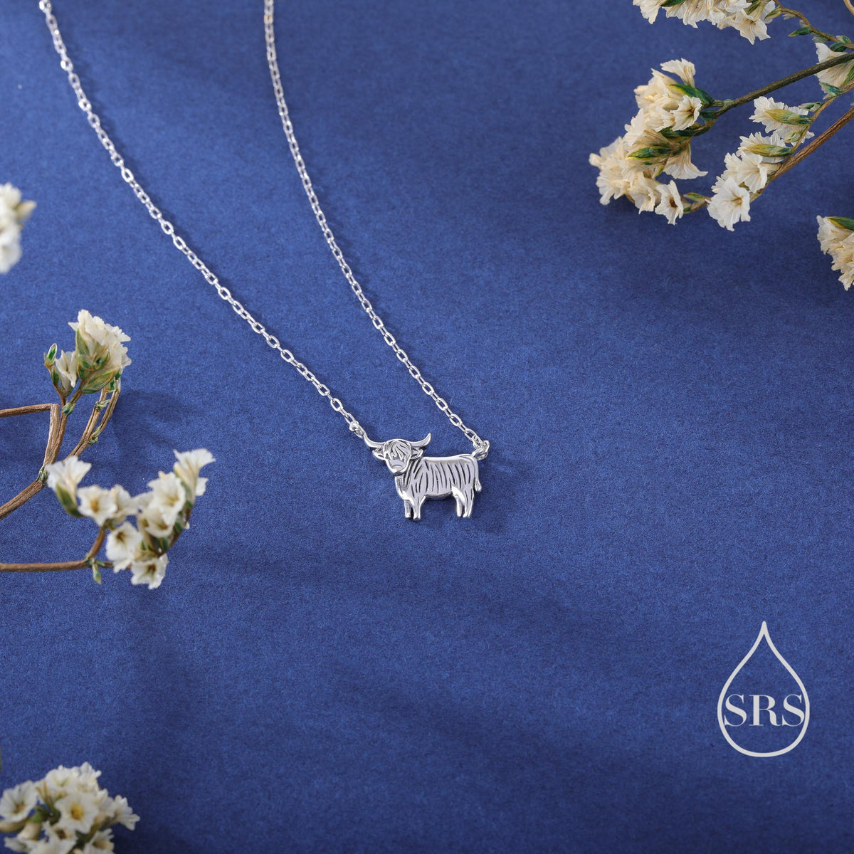 Tiny Highland Cow Pendant Necklace in Sterling Silver, Silver or Gold or Rose Gold Finish, Highland Cow Necklace, Scottish Jewellery