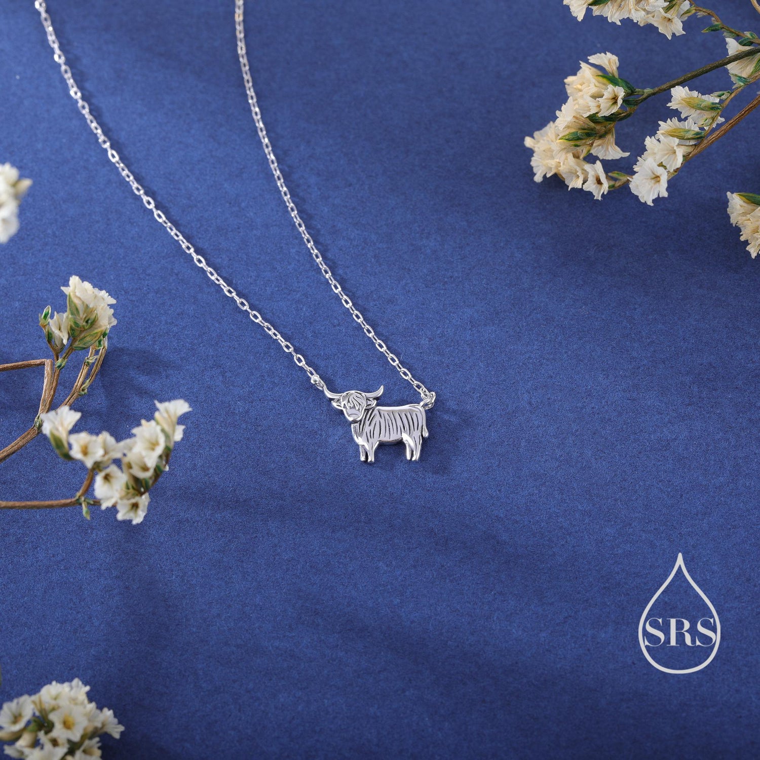 Tiny Highland Cow Pendant Necklace in Sterling Silver, Silver or Gold or Rose Gold Finish, Highland Cow Necklace, Scottish Jewellery