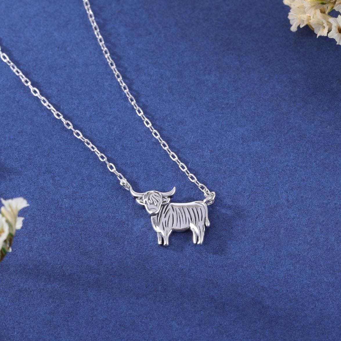 Tiny Highland Cow Pendant Necklace in Sterling Silver, Silver or Gold or Rose Gold Finish, Highland Cow Necklace, Scottish Jewellery