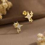 Sparkly Stars CZ Stud Earrings in Sterling Silver, Four Point Star Earrings, Silver or Gold, Three Star Earrings, Celestial Earrings
