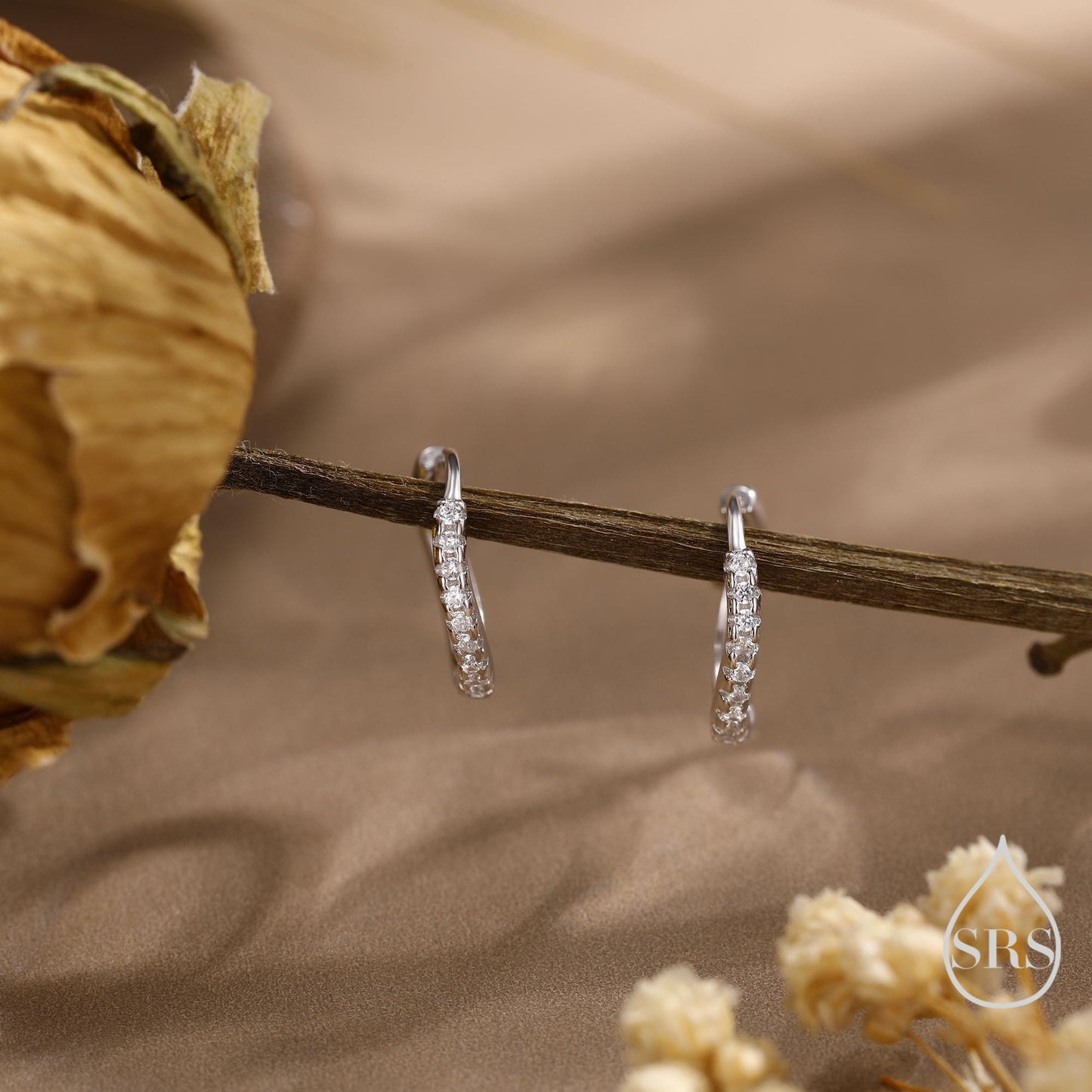 Irregular Shaped Minimalist CZ Crystal Huggie Hoop Earrings in Sterling Silver, Silver or Gold or Rose Gold, Delicate CZ Skinny Hoops