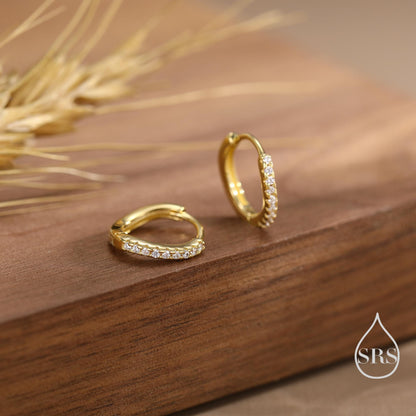 Irregular Shaped Minimalist CZ Crystal Huggie Hoop Earrings in Sterling Silver, Silver or Gold or Rose Gold, Delicate CZ Skinny Hoops