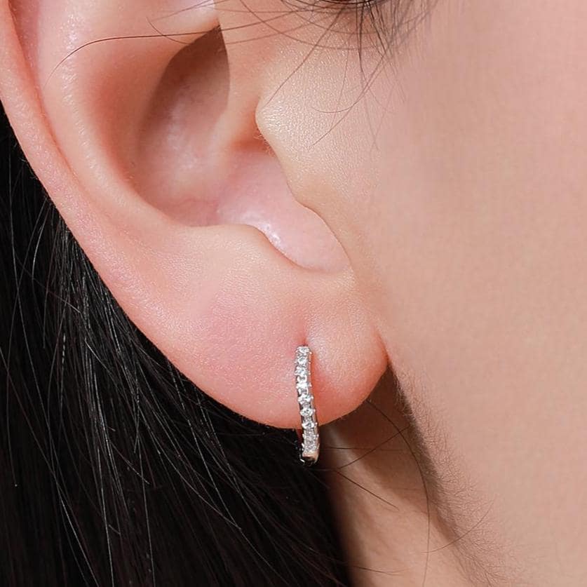 Irregular Shaped Minimalist CZ Crystal Huggie Hoop Earrings in Sterling Silver, Silver or Gold or Rose Gold, Delicate CZ Skinny Hoops