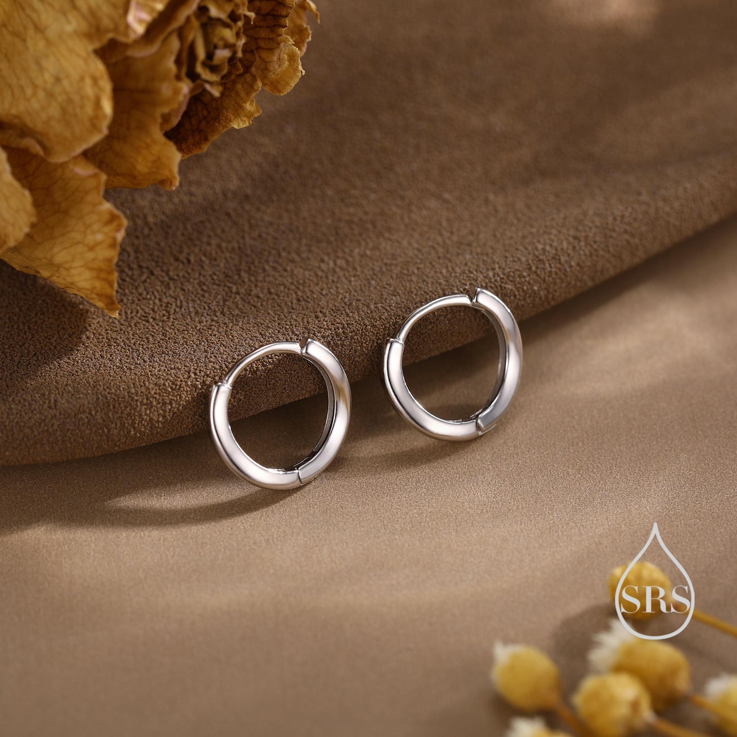 Irregular Shaped Minimalist Huggie Hoop Earrings in Sterling Silver, Silver or Gold or Rose Gold, Delicate Skinny Hoops