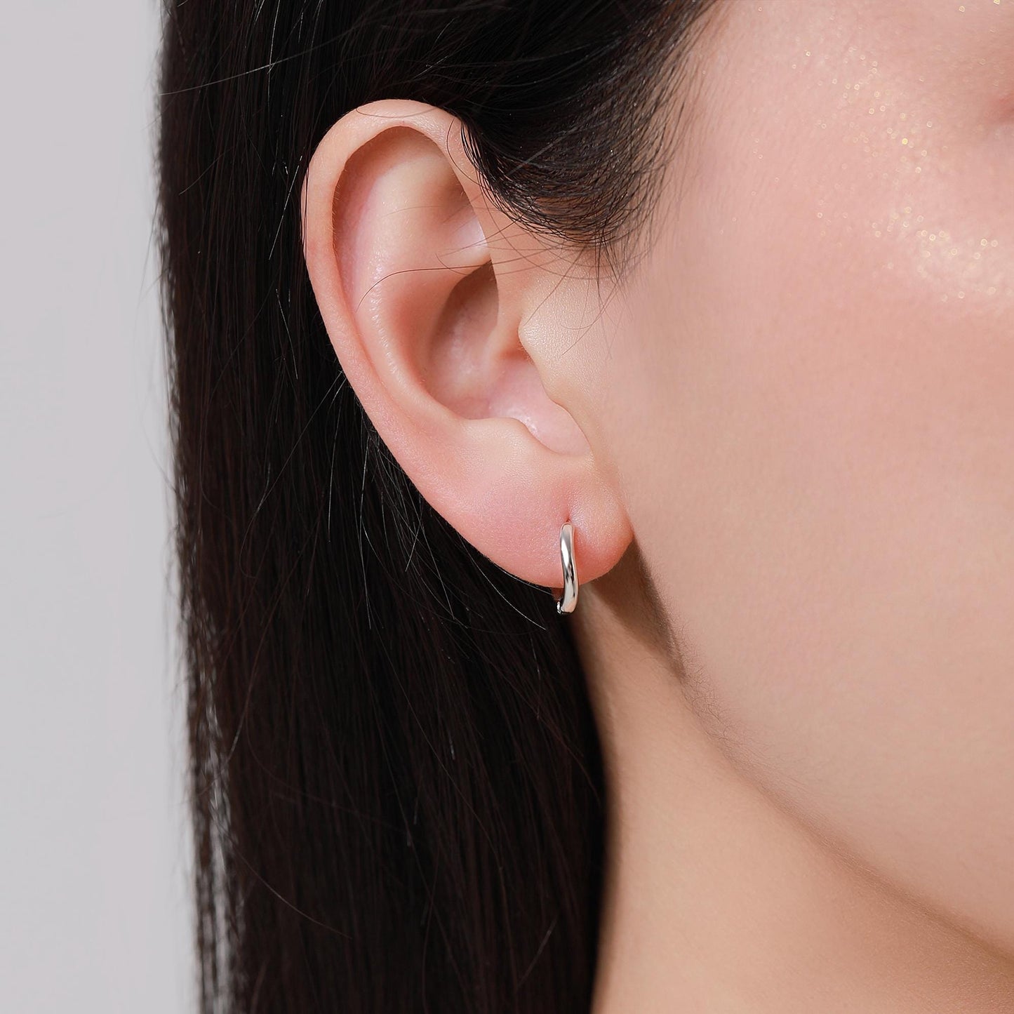 Irregular Shaped Minimalist Huggie Hoop Earrings in Sterling Silver, Silver or Gold or Rose Gold, Delicate Skinny Hoops