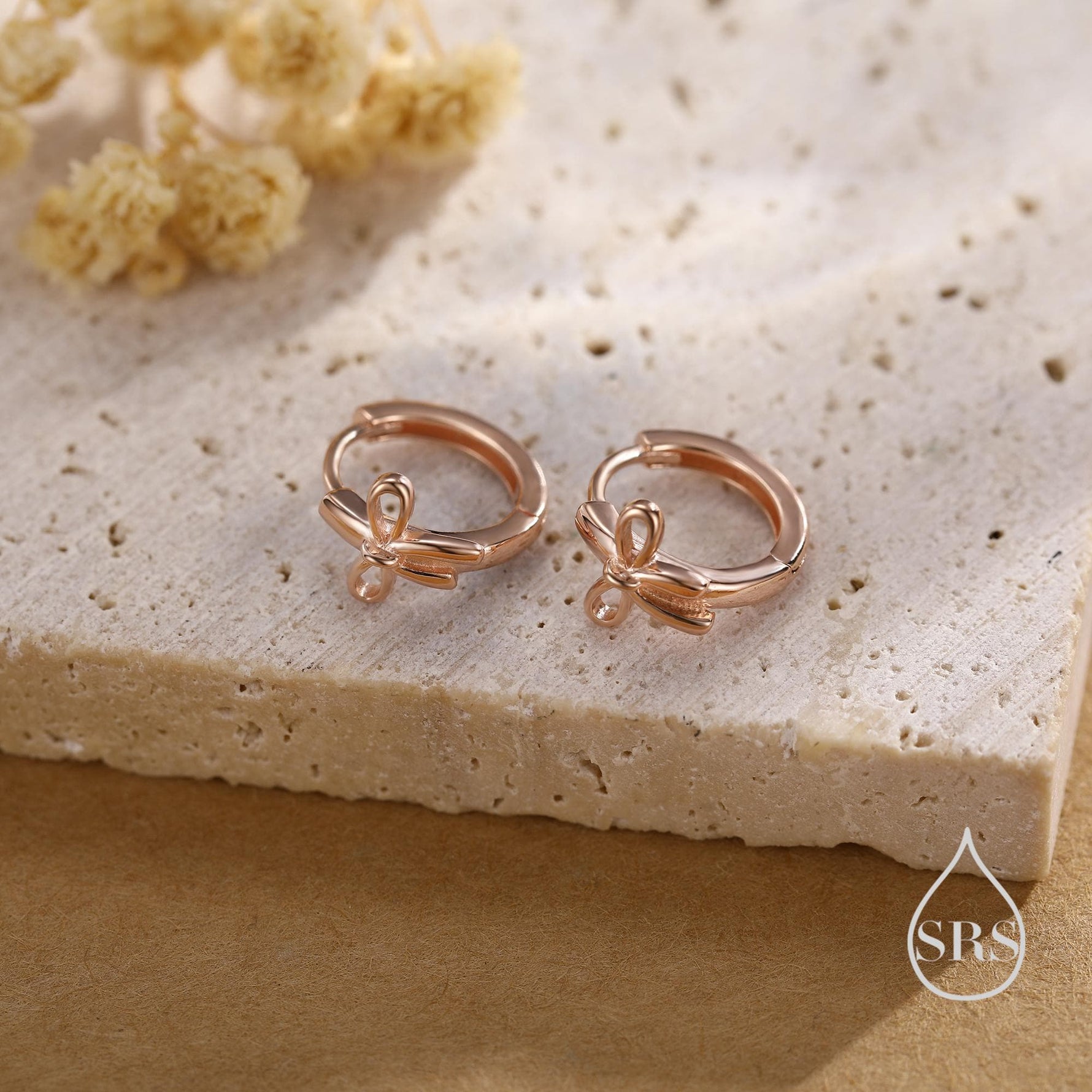 Dainty Ribbon Bow Huggie Hoop Earrings in Sterling Silver, Silver or Gold or Rose Gold, Ribbon Bow Earrings, Ribbon Bow Huggies
