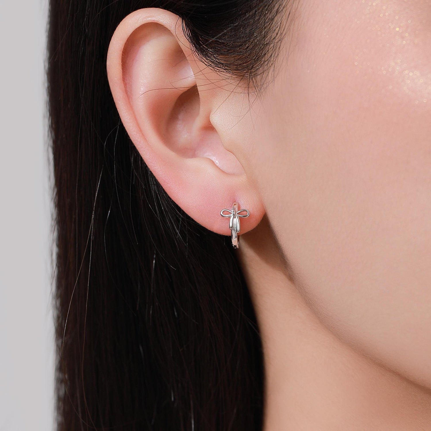 Dainty Ribbon Bow Huggie Hoop Earrings in Sterling Silver, Silver or Gold or Rose Gold, Ribbon Bow Earrings, Ribbon Bow Huggies