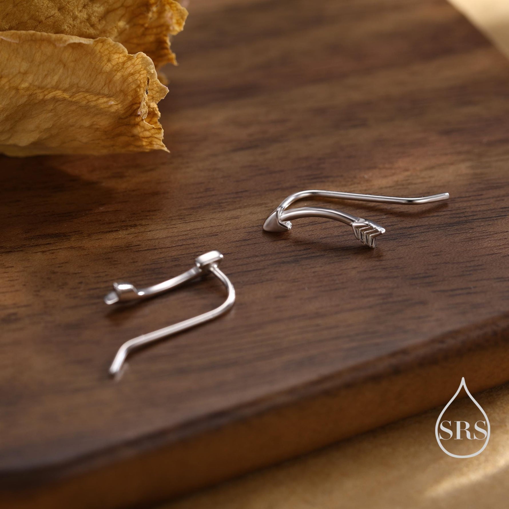 Minimalist Curved Arrow Crawler Earrings in Sterling Silver, Silver or Gold or Rose Gold, Minimalist Geometric, Arrowhead Ear Climbers