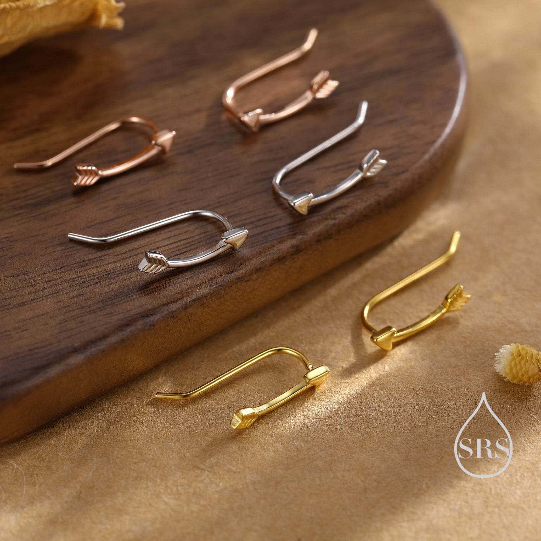 Minimalist Curved Arrow Crawler Earrings in Sterling Silver, Silver or Gold or Rose Gold, Minimalist Geometric, Arrowhead Ear Climbers
