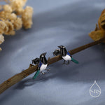 Tiny Sterling Silver Magpie Bird Stud Earrings, Enamel Coated Magpie Bird Earrings, Nature Inspired Animal Earrings, Magpie Stud