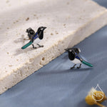 Tiny Sterling Silver Magpie Bird Stud Earrings, Enamel Coated Magpie Bird Earrings, Nature Inspired Animal Earrings, Magpie Stud