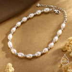 Oval Pearl and Silver Bead Bracelet