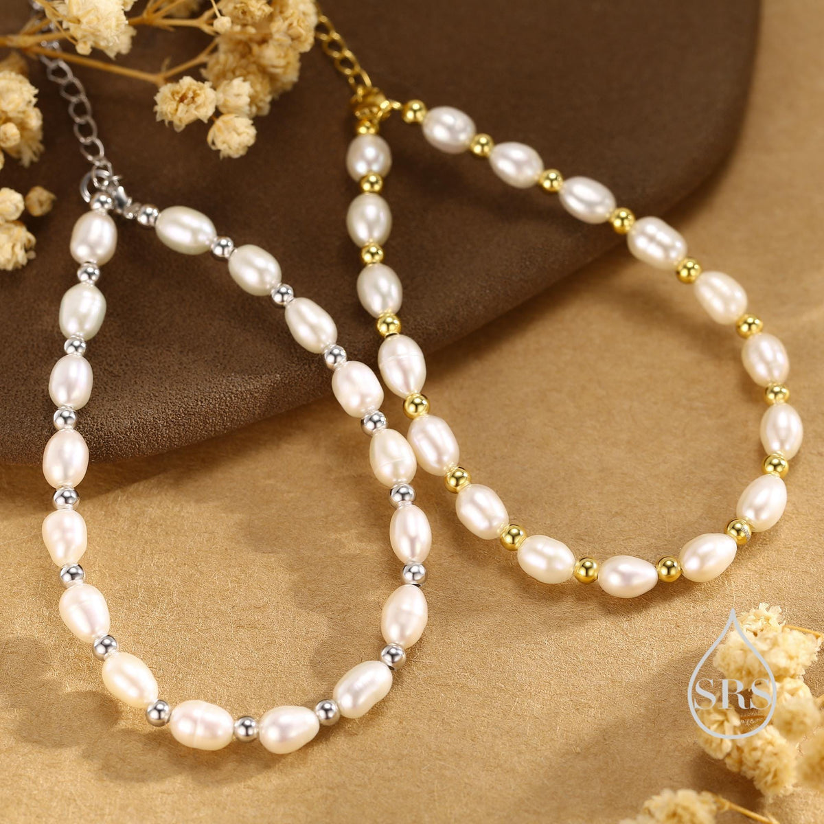 Oval Pearl and Silver Bead Bracelet