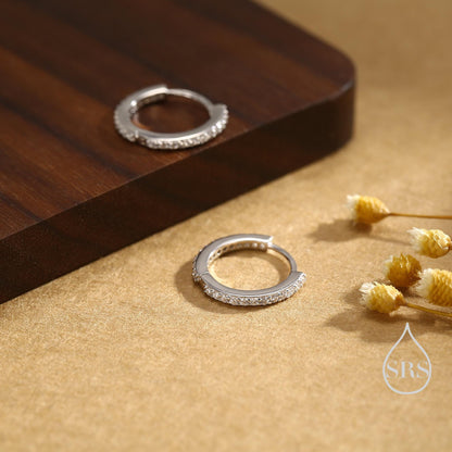 Extra Skinny Clear CZ Huggie Hoop in Sterling Silver, Silver or Gold, 8mm Inner Diameter Hoop Earrings, April Birthstone