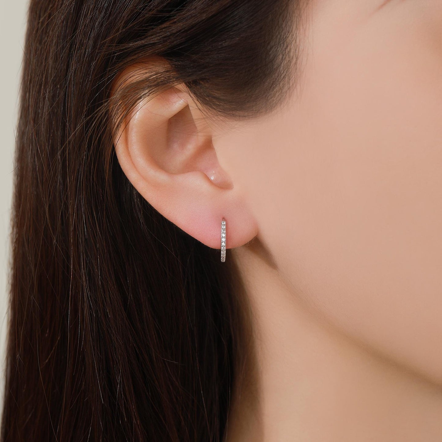 Extra Skinny Clear CZ Huggie Hoop in Sterling Silver, Silver or Gold, 8mm Inner Diameter Hoop Earrings, April Birthstone